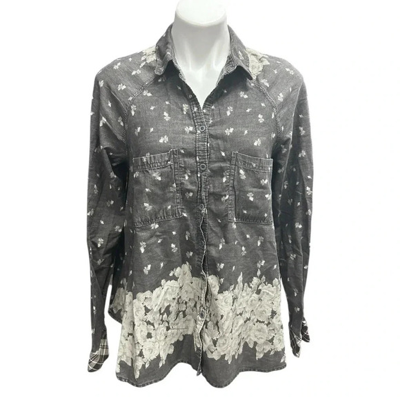 Free People Dottie Over You Floral Chambray Hi-lo Button Up Shirt Top Boho - Picture 2 of 8